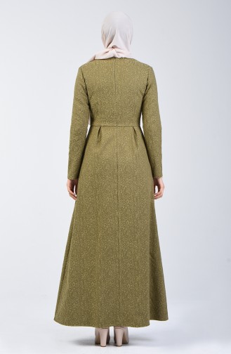 Robe Plissée en Jacquard 3156-03 Vert Khaki 3156-03