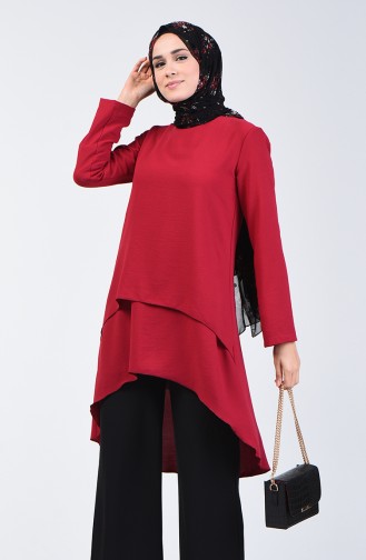 Aerobin Fabric Folded Asymmetric Tunic 0080-01 Claret Red 0080-01