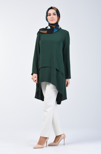 تونيك قماش آيروبين بطول غير متماثل أخضر زمردي 0080-03