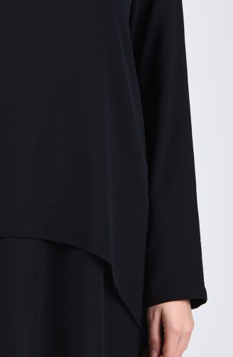 تونيك قماش آيروبين بطول غير متماثل أسود 0080-05