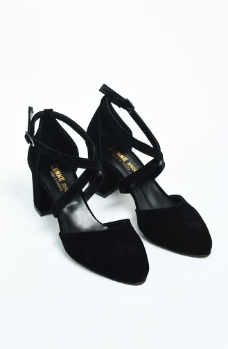 Damen Schuhe mit Kreuz Gürtel 11362-01 Schwarz Wildleder 11362-01