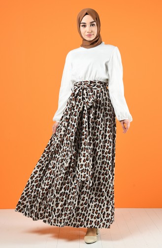 Leopard Patterned Skirt 8208-01 Beige 8208-01