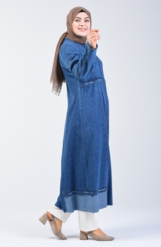 Plus Size Zippered Denim Abaya 0400-01 Navy Blue 0400-01