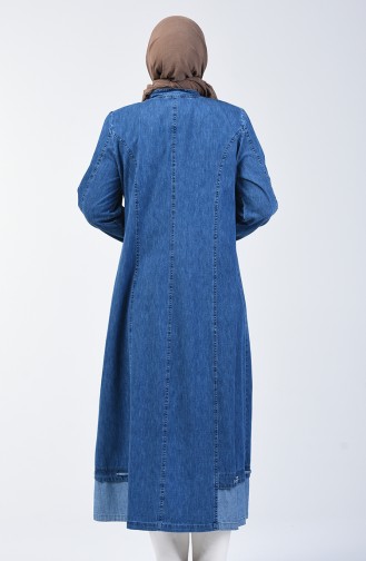 Plus Size Zippered Denim Abaya 0400-01 Navy Blue 0400-01