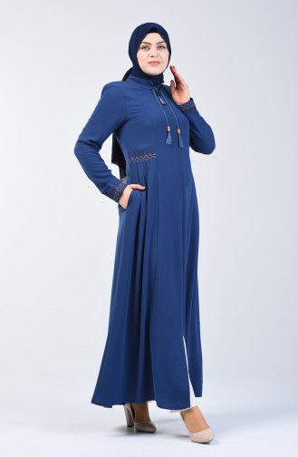 Besticktes Abaya mit Tasche 3004-01 Indigo 3004-01