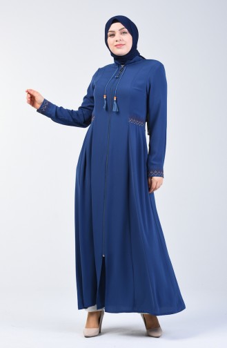 Besticktes Abaya mit Tasche 3004-01 Indigo 3004-01