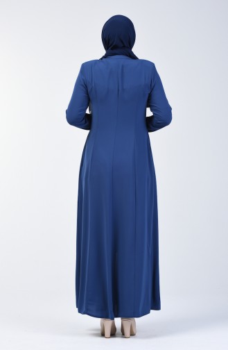 Embroidered Abaya with Pockets 3004-01 Indigo 3004-01