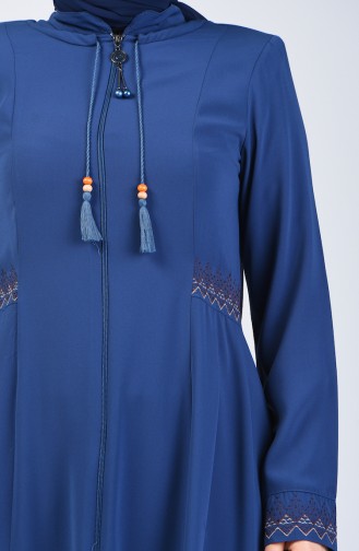 Embroidered Abaya with Pockets 3004-01 Indigo 3004-01
