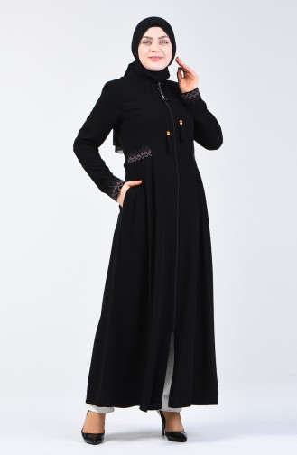 Abaya Brodée à Poche 3004-03 Noir 3004-03