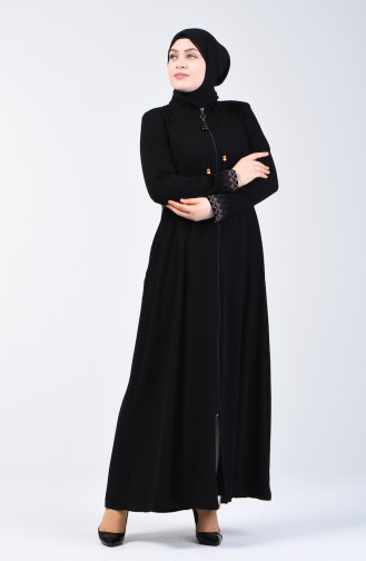 Embroidered Abaya with Pockets 3004-03 Black 3004-03