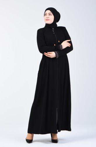 Abaya Brodée à Poche 3004-03 Noir 3004-03