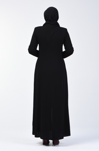 Besticktes Abaya mit Tasche 3004-03 Schwarz 3004-03