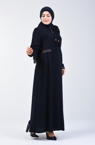 Abaya Brodée à Poche 3004-04 Bleu Marine 3004-04