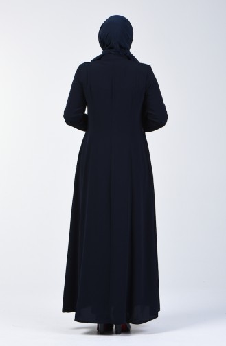 Embroidered Abaya with Pockets 3004-04 Navy Blue 3004-04