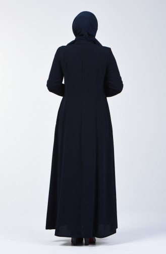 Abaya Brodée à Poche 3004-04 Bleu Marine 3004-04