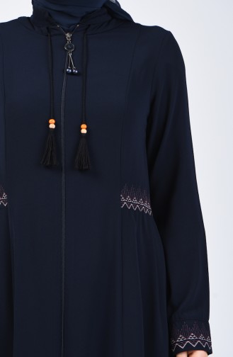 Embroidered Abaya with Pockets 3004-04 Navy Blue 3004-04