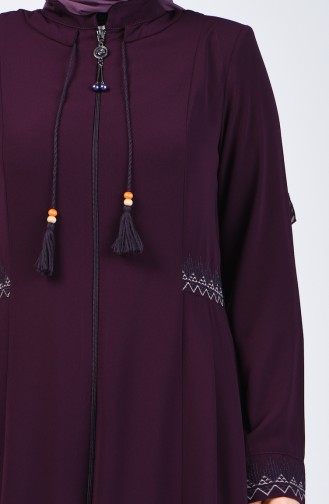 Embroidered Abaya with Pockets 3004-05 Purple 3004-05