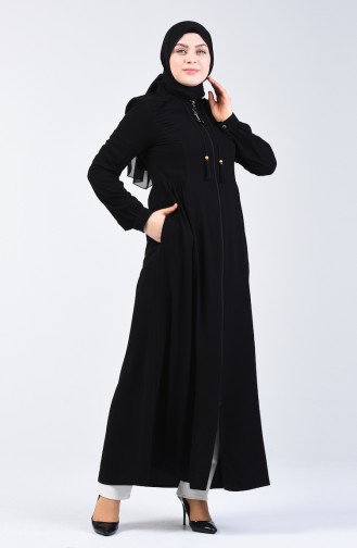 Quasten Abaya mit Reissverschluss  3005-01 Schwarz 3005-01