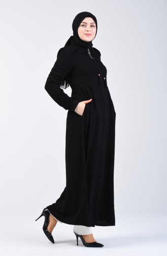 Quasten Abaya mit Reissverschluss  3005-01 Schwarz 3005-01