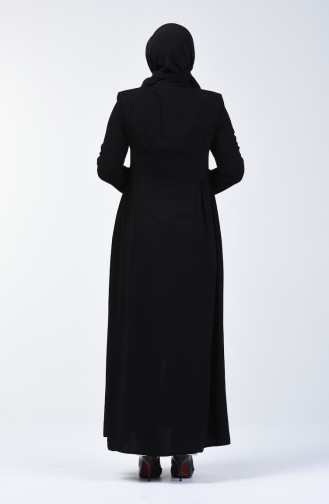 Abaya à Franges Avec Fermeture 3005-01 Noir 3005-01