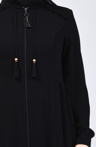 Abaya à Franges Avec Fermeture 3005-01 Noir 3005-01