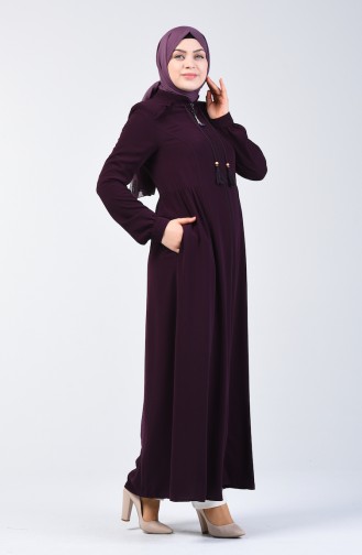 Abaya à Franges Avec Fermeture 3005-02 Pourpre 3005-02