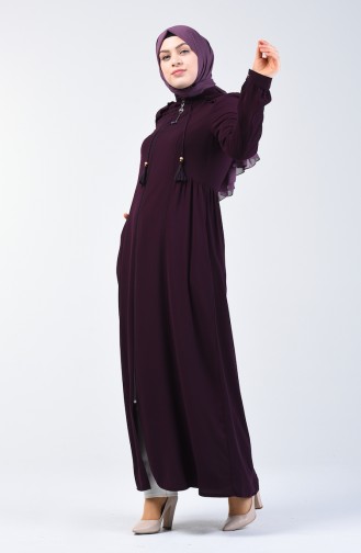 Quasten Abaya mit Reissverschluss  3005-02 Lila 3005-02