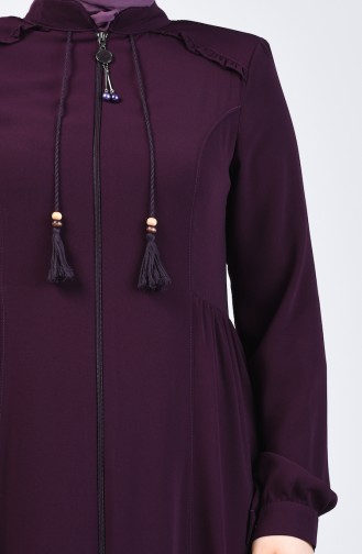 Abaya à Franges Avec Fermeture 3005-02 Pourpre 3005-02