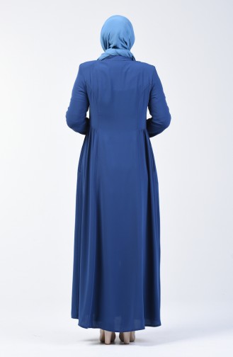 Tasseled Zippered Abaya 3005-04 Indigo 3005-04