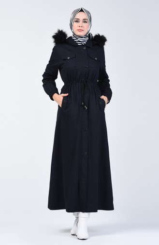 Hooded Long Coat 4042a-01 Navy Blue 4042A-01