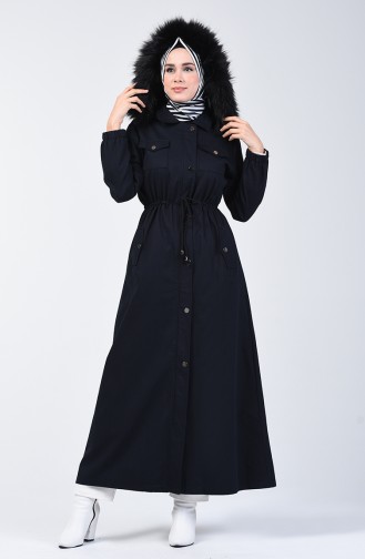 Hooded Long Coat 4042a-01 Navy Blue 4042A-01