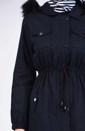 Hooded Long Coat 4042a-01 Navy Blue 4042A-01