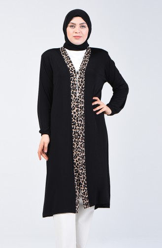 Leopard Garnished Brooch Coat 7003-01 Black 7003-01