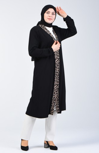 Leopard Garnished Brooch Coat 7003-01 Black 7003-01
