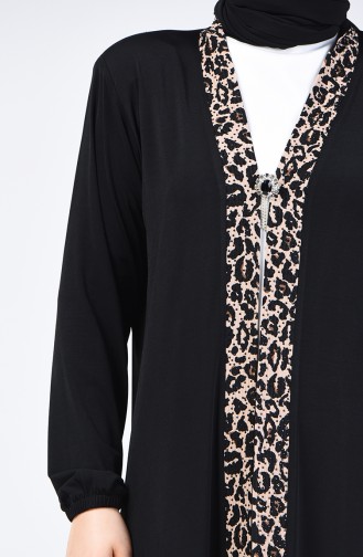 Leopard Garnished Brooch Coat 7003-01 Black 7003-01