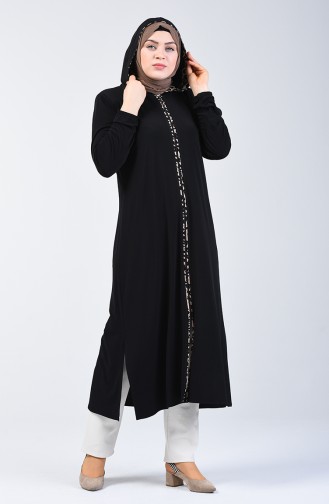 Hooded Zippered Coat 7011-01 Black 7011-01