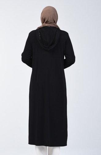 Hooded Zippered Coat 7011-01 Black 7011-01