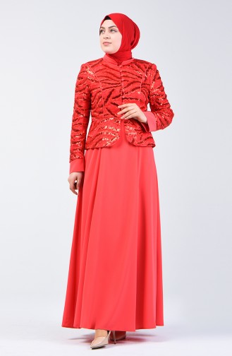 Sequined Evening Jacket Dress Double Set 6y7631000b-01 Coral 6Y7631000B-01