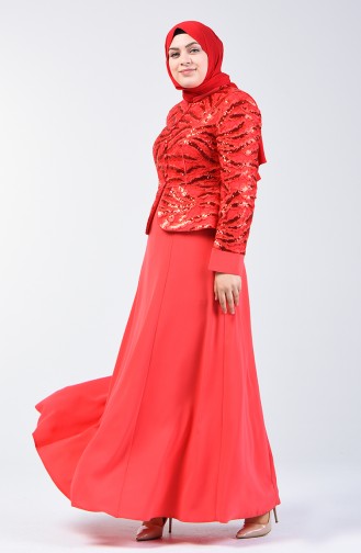 Sequined Evening Jacket Dress Double Set 6y7631000b-01 Coral 6Y7631000B-01