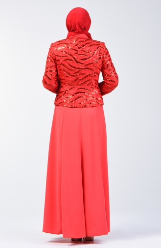 Sequined Evening Jacket Dress Double Set 6y7631000b-01 Coral 6Y7631000B-01
