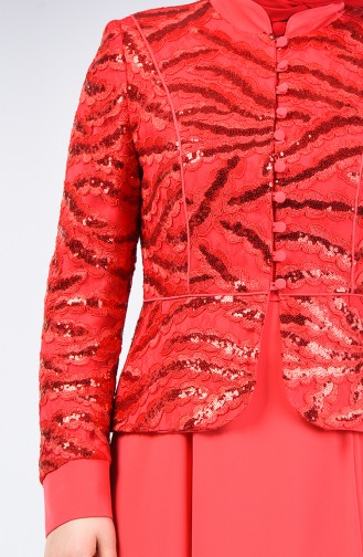 Sequined Evening Jacket Dress Double Set 6y7631000b-01 Coral 6Y7631000B-01