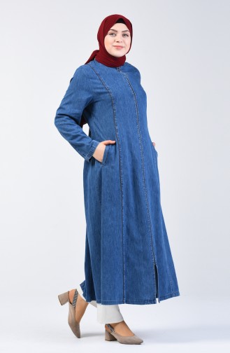 Grösse Grosse Jeans Hijab-Mantel mit Reissverschluss 0402-01 Dunkelblau 0402-01