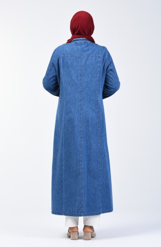 Grösse Grosse Jeans Hijab-Mantel mit Reissverschluss 0402-01 Dunkelblau 0402-01