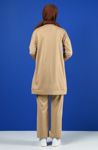Biye Detaylı Tunik Pantolon İkili Takım 8226-01 Açık Vizon