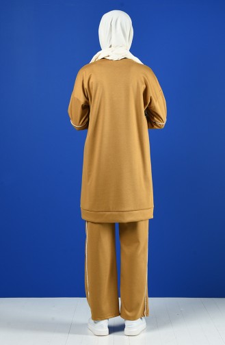 Biye Detaylı Tunik Pantolon İkili Takım 8226-02 Hardal