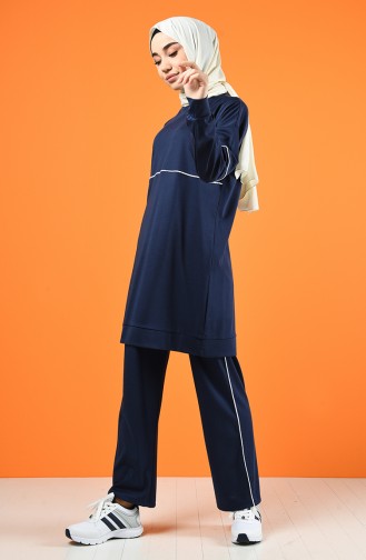 Bie Detailed Tunic Trousers Double Set 8226-04 Navy Blue 8226-04