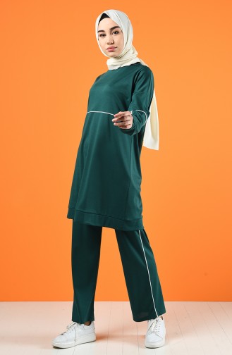 Biye Detaylı Tunik Pantolon İkili Takım 8226-05 Zümrüt Yeşili