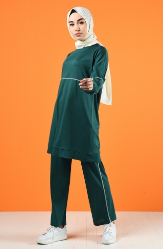 Bie Detailed Tunic Trousers Double Set 8226-05 Emerald Green 8226-05