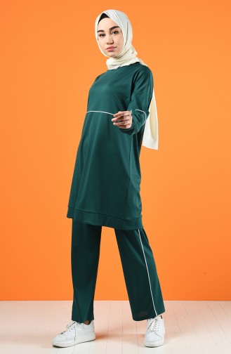 Ensemble Deux Pieces Tunique Pantalon à Détail 8226-05 Vert émeraude 8226-05