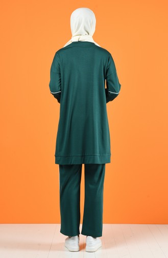 Ensemble Deux Pieces Tunique Pantalon à Détail 8226-05 Vert émeraude 8226-05